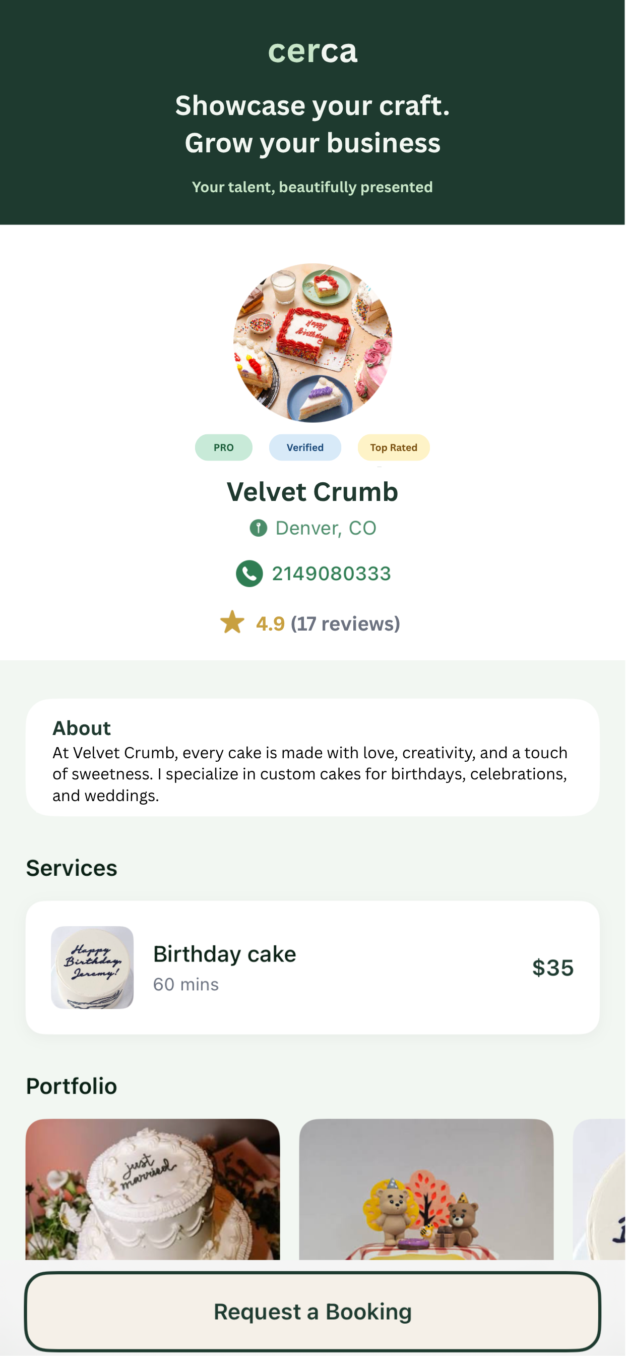 Cerca provider profile. Velvet Crumb